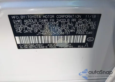 2019 Lexus Is 300 from USA, damaged, VIN JTHBA1D23K5088151